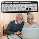 107 Keys USB Wired Large Print White Keys Black Letter Keyboard for Elderly