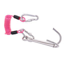 Scuba Diving Stainless Steel Dual Reef Hook & Coil Lanyard Carabiner Pink