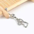 Fashion Stainless Steel Double Love Heart Crystal Dangle Belly Bar Navel Ring