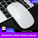 Dual Mode 2.4GHz Wireless + Bluetooth Mouse Rechargeable PC Mice (White) A