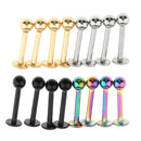 16Pcs Ball Lip Chin Rings Nose Ear Bars Stud Stainless Steel Piercing 18G
