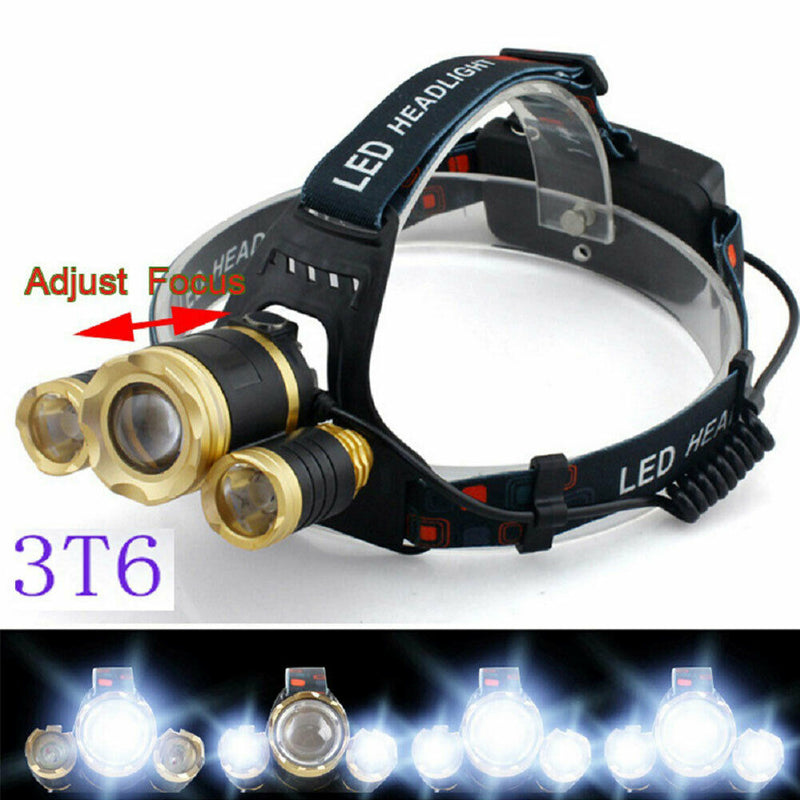 Headlight 10W 3LEDs Hiking Zoomable Safety 4 Modes Torch Outdoor Fishing Night
