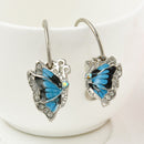1Pair Blue Crystal Rhinestone Enamel Butterfly Dangle Hoop beautiful Earrings