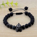 Men Black Spartan Helmet Beaded Natural Stone Adjustable Macrame Bracelet G I0M7