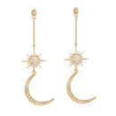 Celestial Moon and Sun Gem Oversized Earrings Engraved Long Dangle Colour