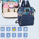 Mummy Maternity Backpacks Plant Print Baby Diaper Shoulder Bags (Blue)