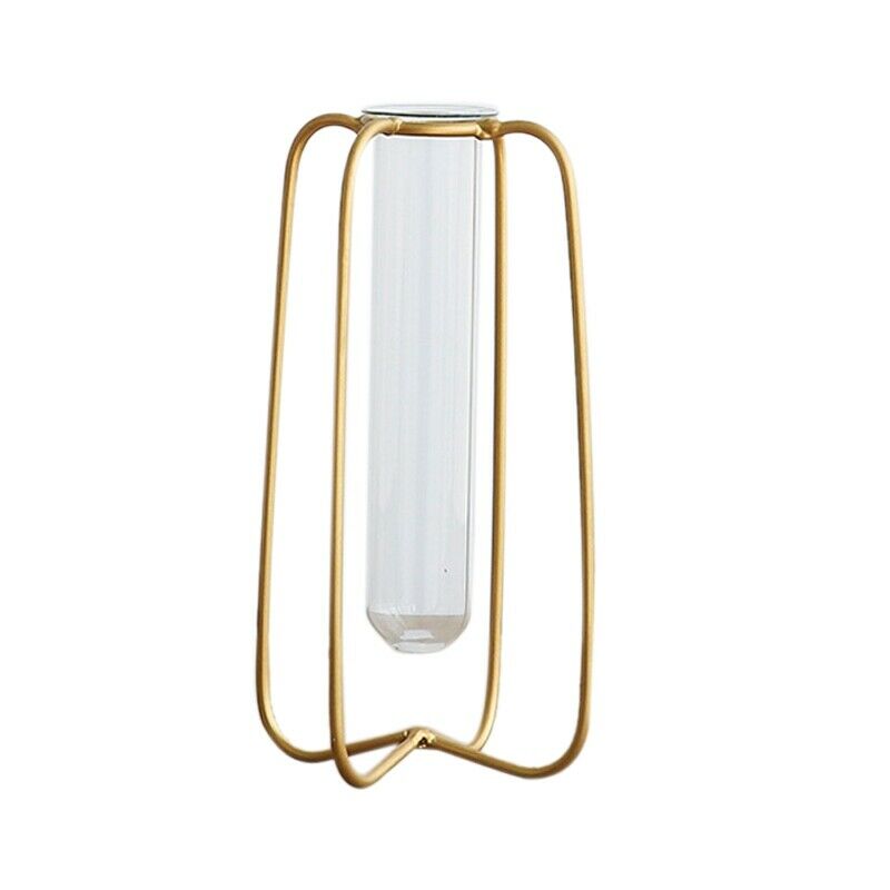 1 Piece Vase For Decoration Tube Vase Metal Stand Glass Tube Bottle For Pla V2B8