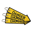 Yellow Danger Keychain Embroidery Luggage Tag Motorcycle Key Chain Ring Nice