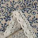 Retro Blue and White Table Cloth with Lace Cotton & Linen Print Chinese Sty
