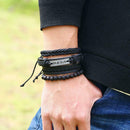 4pcs Retro Weave Bracelet Multilayer Leather Bangles Religious Jewelry Gift
