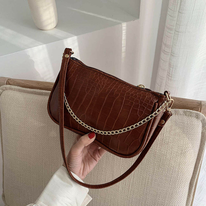 Crocodile Leather Women Handbags Shoulder Ladies Totes Bags (Chain Coffee)