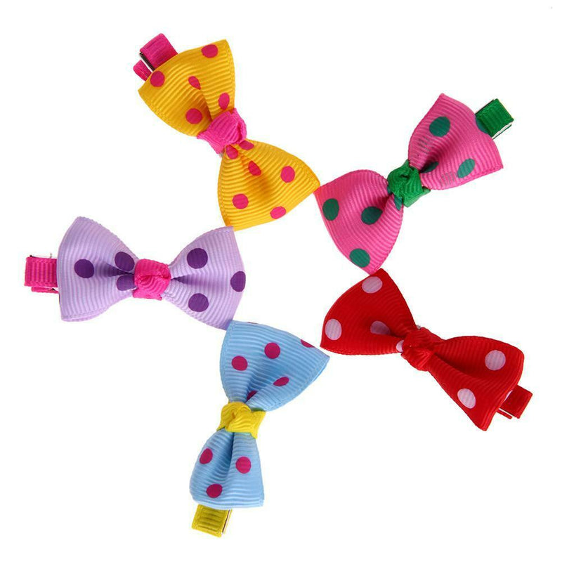 10pcs Pet Hair Clips Polka Dots Patterns Bowknot Pet Dog Grooming Accessory