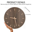 12-Inch Large Wooden Wall Clock Battery Operated Mute, with Walnut Wood Dia