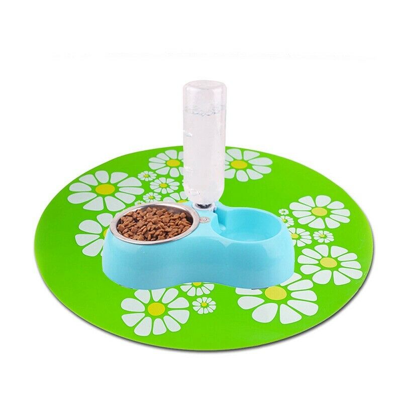 Pet Feeding Mat Placemat Cat Dog Large Floral Anti Slip Waterer Pad Silicon L9A3
