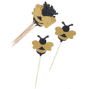 12Pcs Honeybee Fruit Picks Shiny Bee Paper Cupcake Toppers Party Dessert Decor