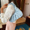 Elegant Pleated Handbag Women Leather Travel Totes Shoulder Bag (Blue)