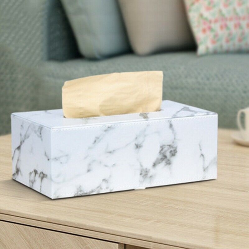 Rectangular Marble PU Leather Facial Tissue Box Cover Napkin Holder Paper T U4M5