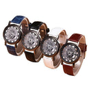 Fashion Business Skeleton Watch Men Engraving Hollow Quartz Wristwatch Leat