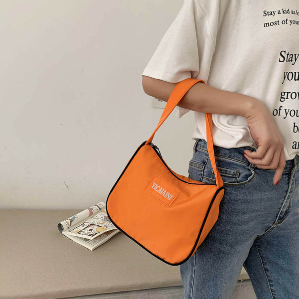 Women Travel Handbags Tote Ladies Nylon Shoulder Zip Shopping Bag (Orange)