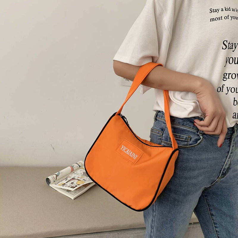 Women Travel Handbags Tote Ladies Nylon Shoulder Zip Shopping Bag (Orange)