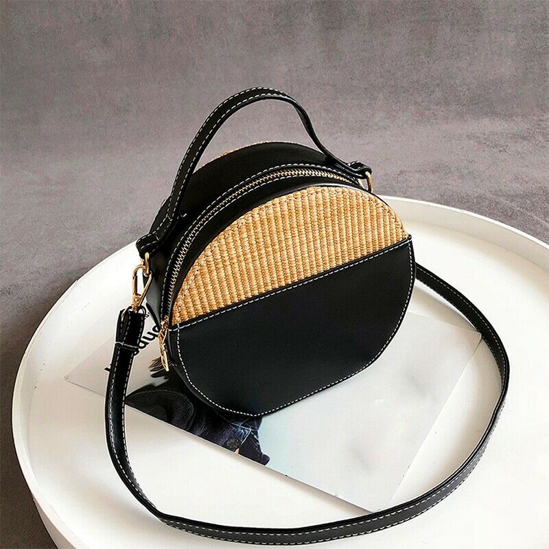 Round Straw Bags Women Summer Rattan Bag Handmade Woven Beach Cross Body Ba X1N3
