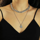 Double Layer Clavicle Chain Necklace Men Simple Retro Letter Alloy Pendant A
