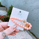 Korean Flower Beads Fringe Headwear Women Ponytail Duckbill Clip (Pink) A
