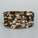 Retro Multilayer Leather Leopard Bracelet Earrings Unisex Wristband Bangle Set