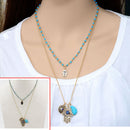 Chic Lucky Protection Hamsa Fatima Hand Evil Eye Pendant Beads Chain Necklace LJ