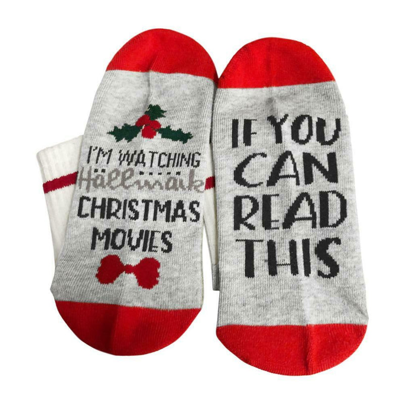 Print Men Women Christmas Combed Cotton Breathable Long Socks (Red) A