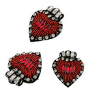 3Pcs Beaded Crystal Red Heart Patches Sew on Rhinestones Applique Badges