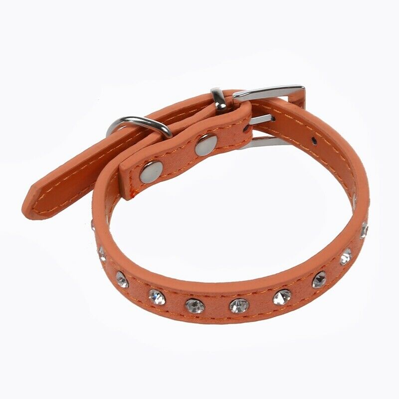 Orange PU Leather Dogs Cats Pets Puppy Neck Safety Collars XS