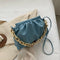 Women Pleated Shoulder Bag Chain Totes PU Cloud Messenger Handbag (Blue)
