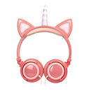 Cat Ear Unicorn Kids Headphones LED Flashing Girls Headband pink  pink