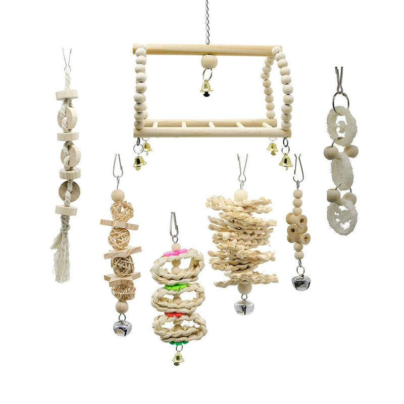 15 Pcs Bird Chewing, Swinging and Climbing Toys with Bell for Medium Parrots and