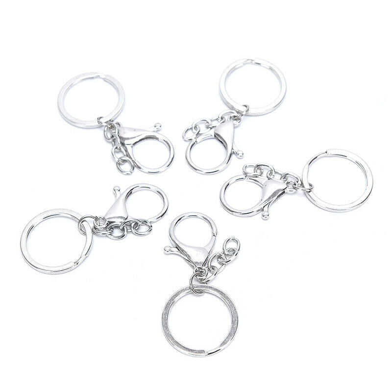10X Big Lobster Clasp Hooks Keychain Split Ring Short Chain Key Ring DIY F Bj