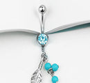 Distinctive Bar Barbell Ring Body Piercing Crystal Ball Leaf Dangle Navel Belly