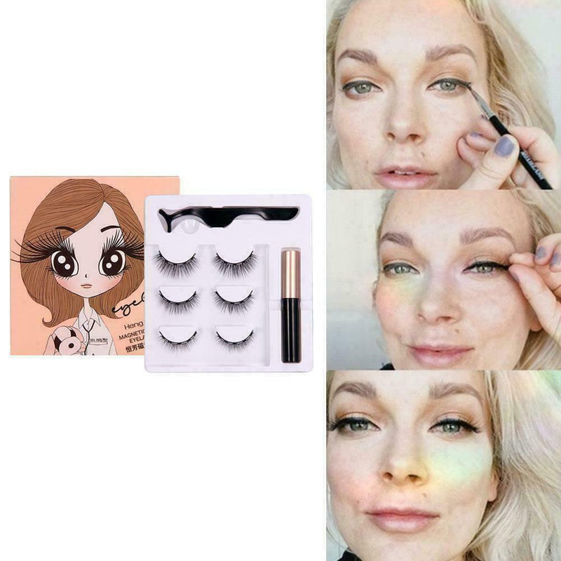 3 Pairs Magnetic False Eyelashes Magnetic Liquid Eyeliner Set Magnetic C6A6