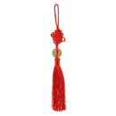 Copper cash detail tassel Chinese knot hanging ornament red 24cm E9T5