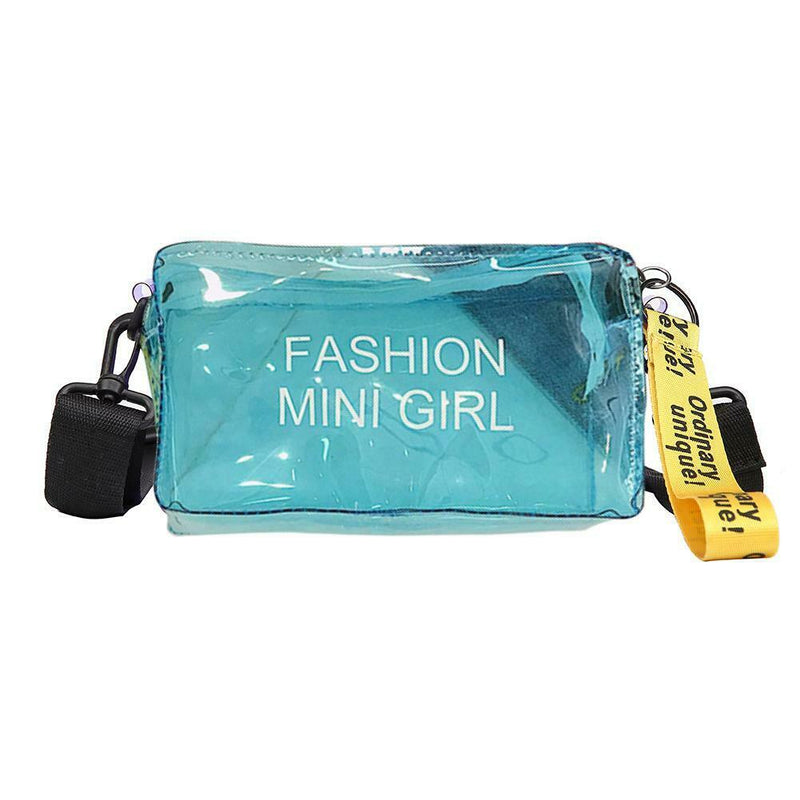 Women Clear Transparent PVC Jelly Printed Crossbody Shoulder Bags (Blue) A