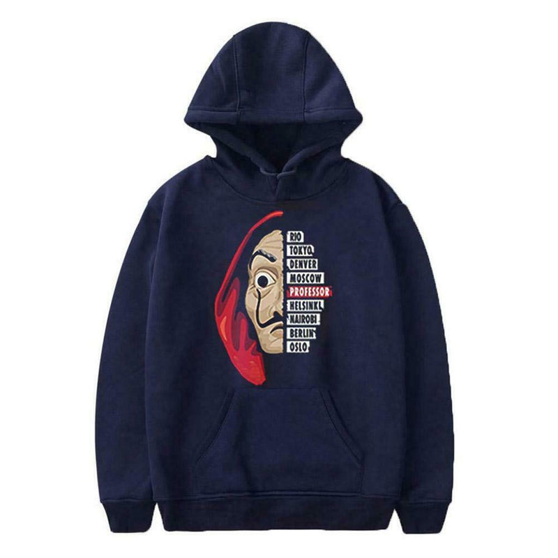Fashion Women Men Hoodies Winter Print Long Sleeve Tops (Navy Blue)(S)