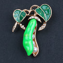Enamel Green Pea Brooches For Women Crystal Simulated Pearls Corsages Sweat
