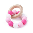 Nursing Bracelets Wooden Ring Baby Teether Silicone Chew Beads Toys (Pink) A