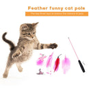 Pet Telescopic Feather Teaser Wand Rod Cat Toys w/ Replacement Head (Pink) A