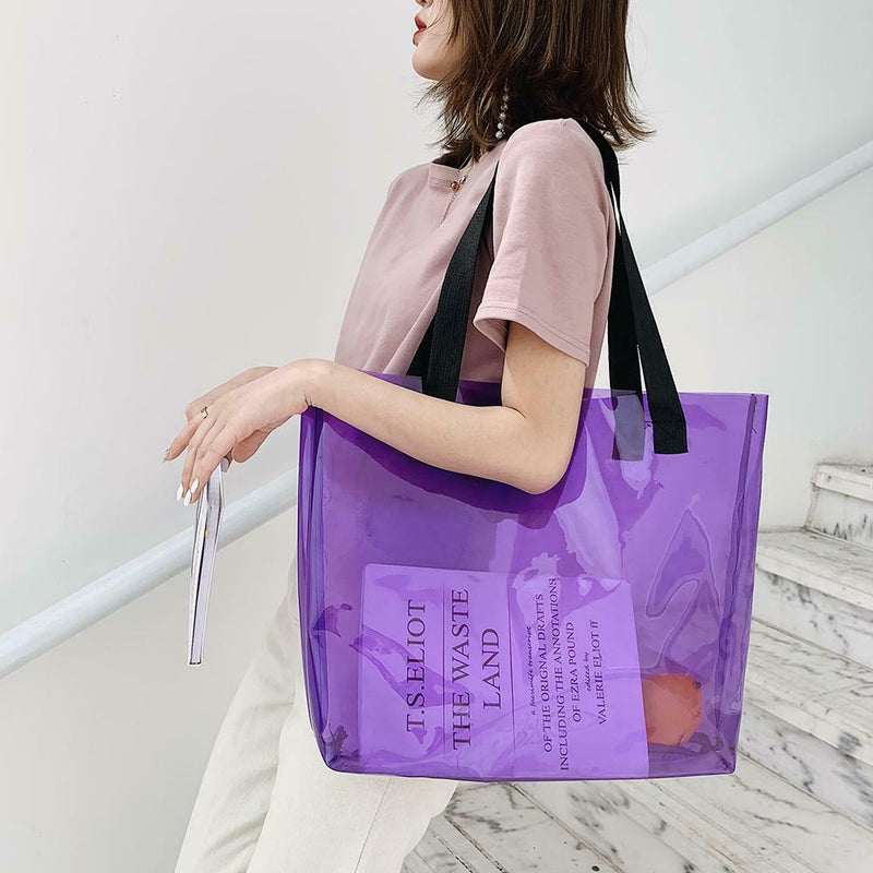Clear PVC Transparent Shopping Bag Shoulder Handbag Women Totes (Purple)