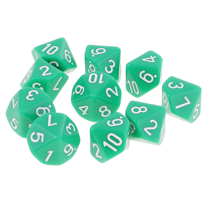10pcs 10 Sided Dice D10 Acrylic Dice for  Green Portable