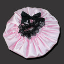 Pink Ribbon Waterproof Elastic Band Lace Bow Hat Hair Bath Shower Bouffant Cap