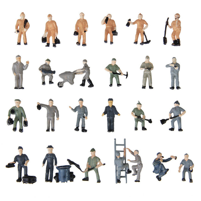 25pcs 1:87 Painted Train Railway Worker People Figures with ladder & bucket
