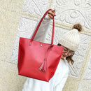 Women Shoulder Bag PU Leather Handle Bags Girls Tassel Tote Handbags(Red)