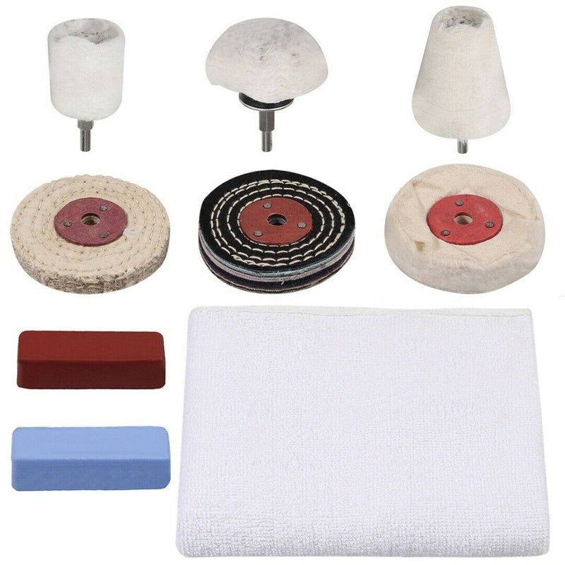 9PCS Polishing Buffing Pad Mop Cloth Wheel Compound Set Drill Kit for Aluminum#